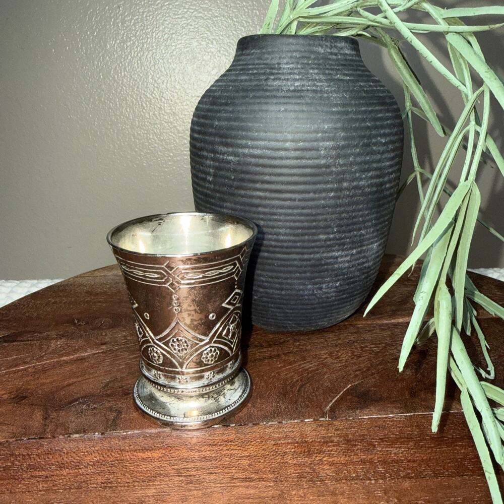 Vintage Silverplate Cordial Cup Shot Glass Engraved Pedestal Beaker 2.5” EU
